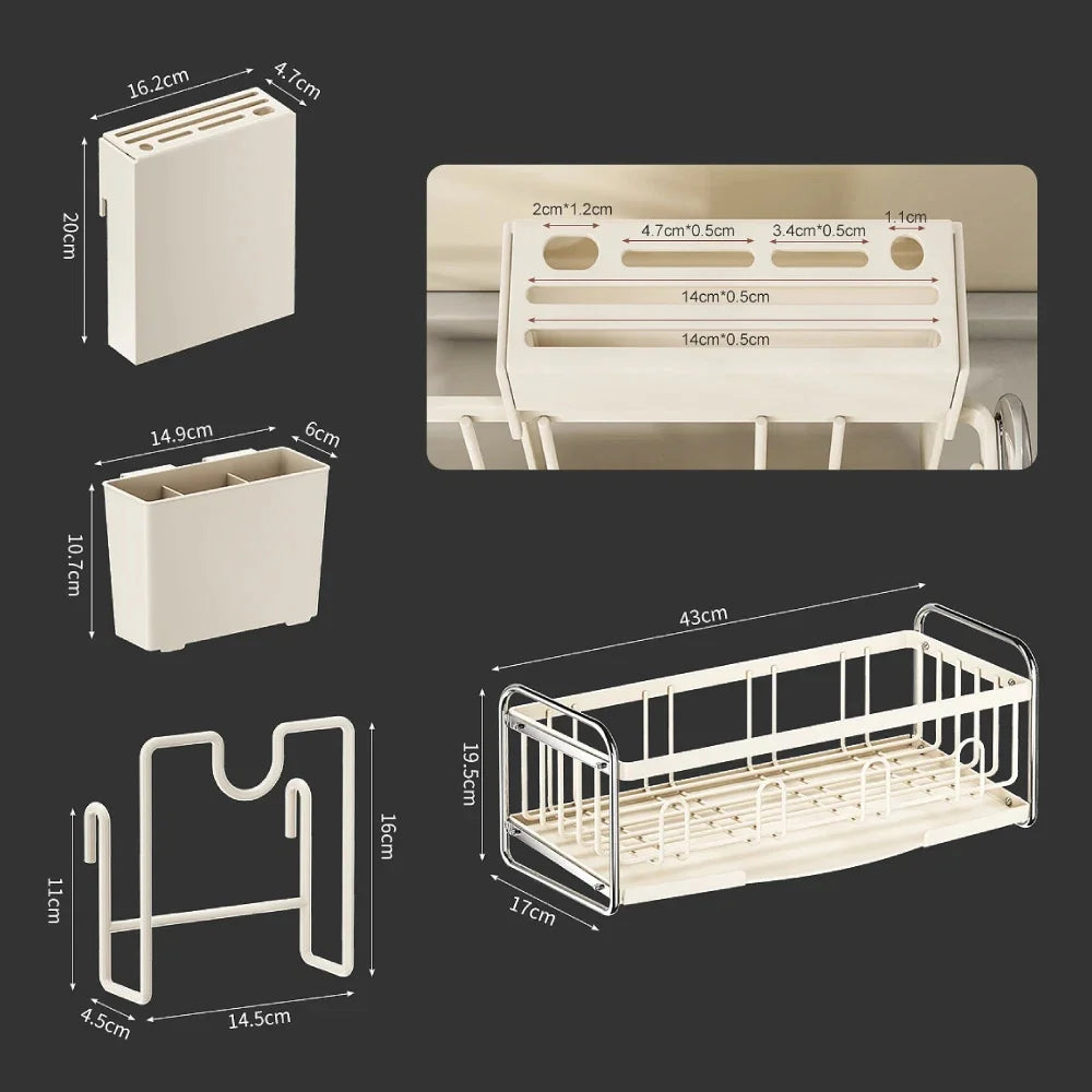 Kitchen Dish Draining Rack Steel Cutlery Rack with Drain Tray Cup Cutlery Holder Plate Rack Kitchen Countertop Storage Rack