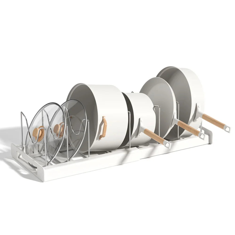 Expandable Pans Organiser Rack 6 Adjustable Compartments Dish Storage Rack Pot Lid Organiser Pots Holder Kitchen Utensils Rack