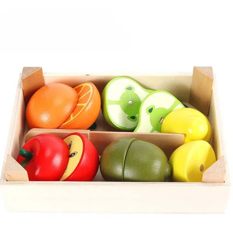 Wooden Simulation Kitchen Toy Montessori Pretend Play House Series Cut Fruit Desserts Children Cut Vegetables Educational Toys