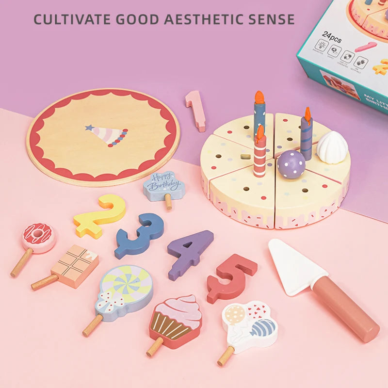 Wooden Kitchen Toys Pretend Toys Cutting Cake Play Set Food Kids Toys Montessori Tea Party Learning Educational Toys For Gifts