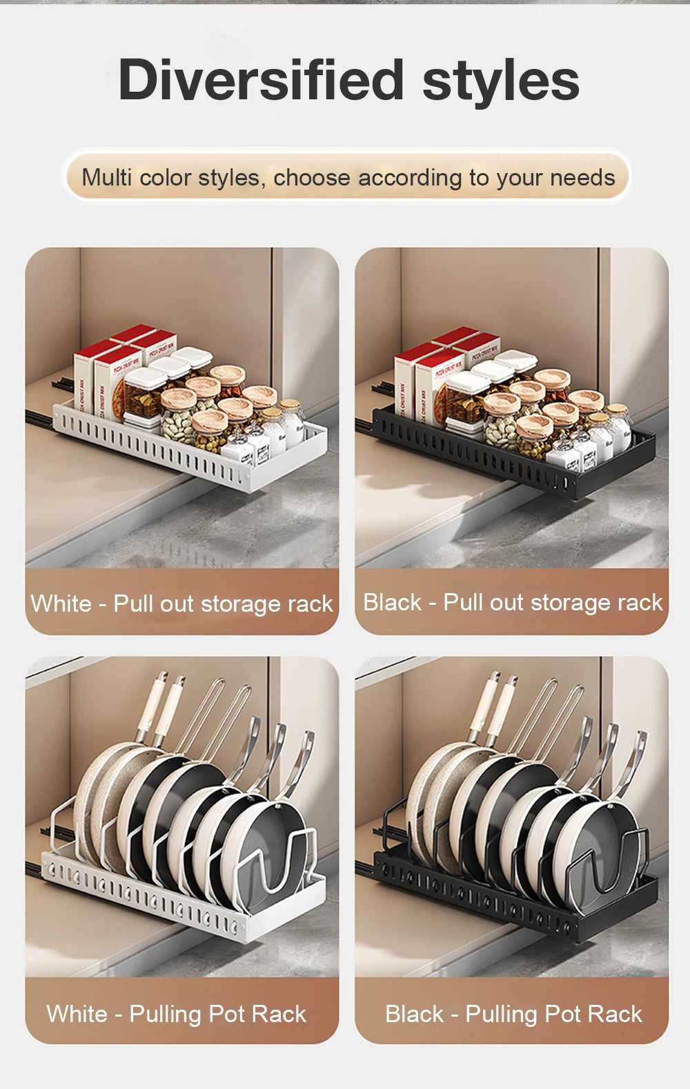 Pull out Pots and Pans Organiser Sliding Pot Lid Holder Kitchen Spice Rack