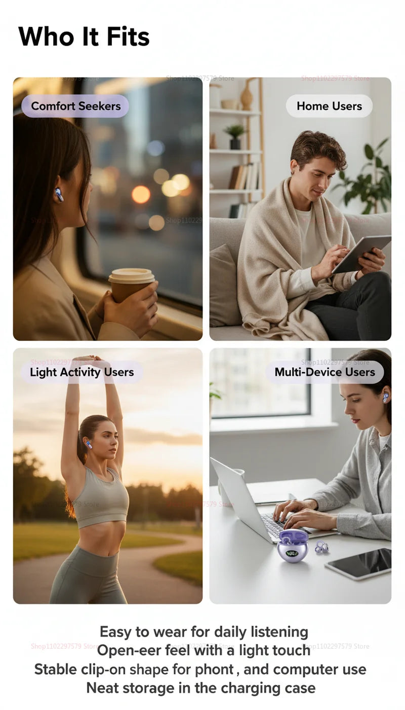 Hot Sale Bluetooth Clip-on Earphones Premium Sound Quality Long Battery Life Perfect for Sports Earbuds Headphones With Mic