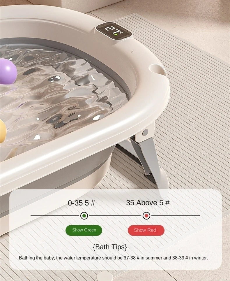 Multi-Functional Collapsible Baby Bathtub with Bath Rack and Non-Slip Mat Foldable Baby Shower Tub Portable Space Saving
