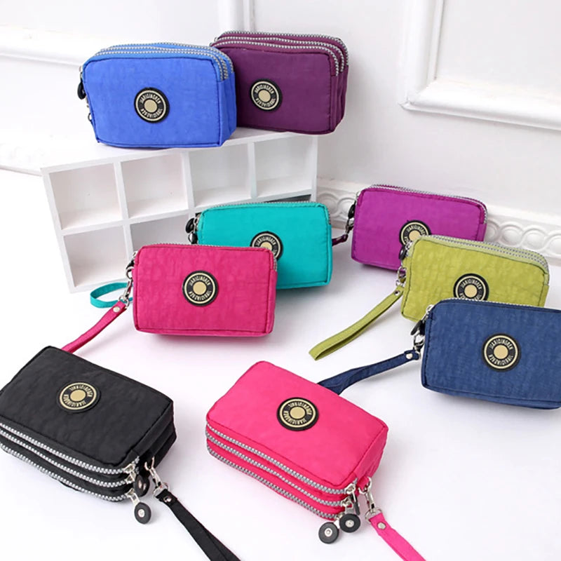 Mini Triple-Zipper Bag – Portable Women’s Wallet, Phone Pouch, Makeup Bag, Coin Purse with Large Capacity