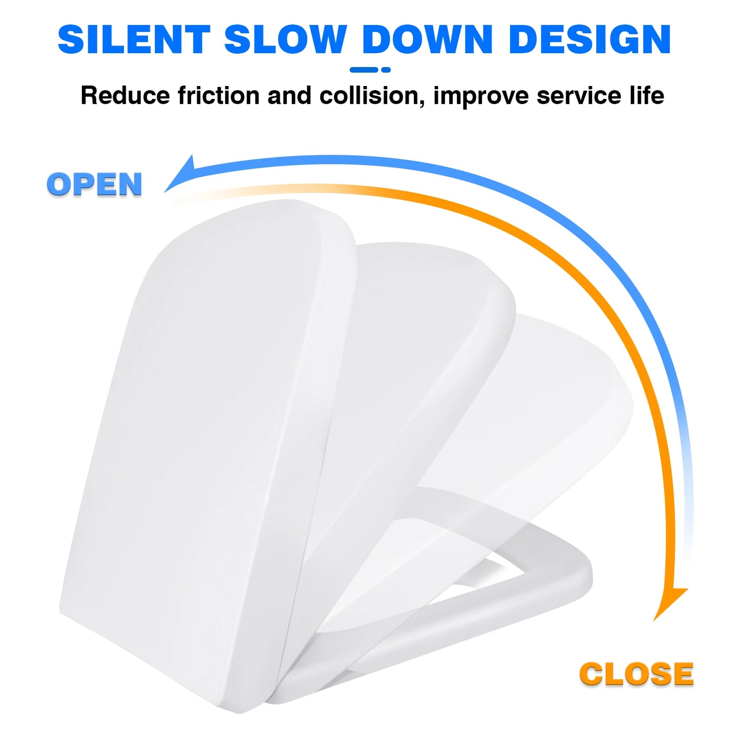 Toilet Seat Slow Close Quiet Lid Thickened Durable for Both Adults Children Universal Bathroom Accessories, Square Shape