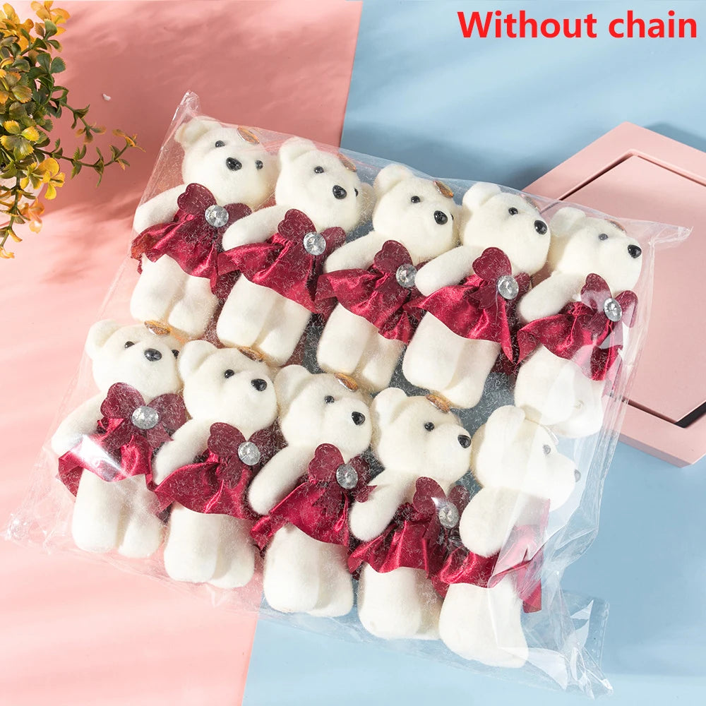10pcs/Pack 12CM Couple Bear Flower Bouquet Dolls Mini Foam Teddy Bears Plush DIY Valentines Flower Gifts Packaging Accessor part