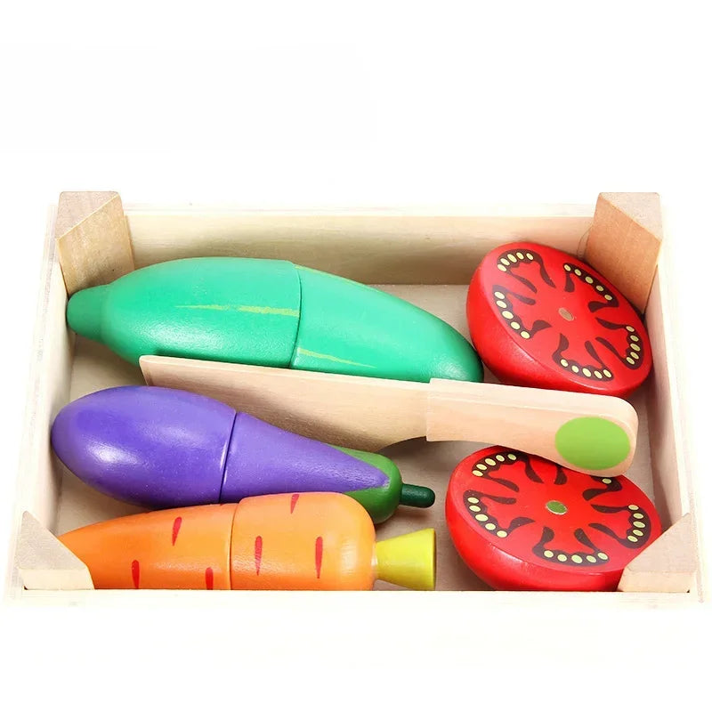Wooden Simulation Kitchen Toy Montessori Pretend Play House Series Cut Fruit Desserts Children Cut Vegetables Educational Toys
