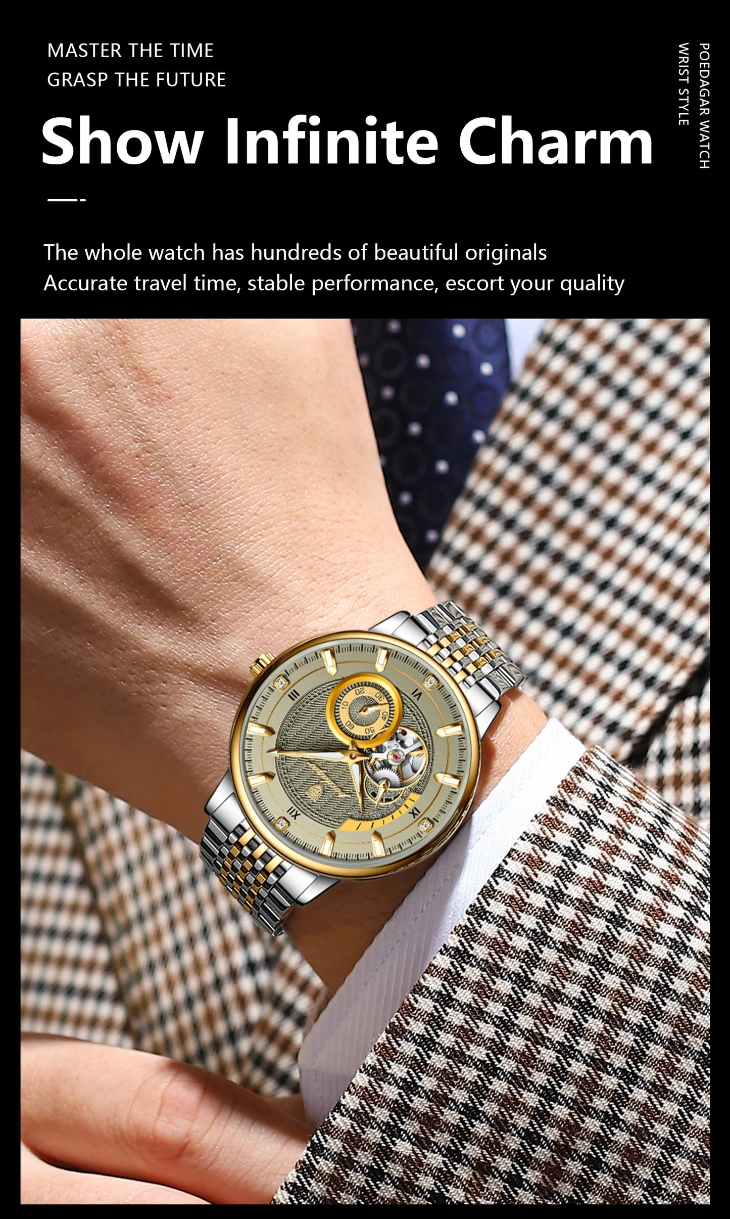 POEDAGAR Luxury Man Watch Stainless Steel Hollow Tourbillon Men Clock Luminous Mechanical Automatic Business Men's Watches Reloj
