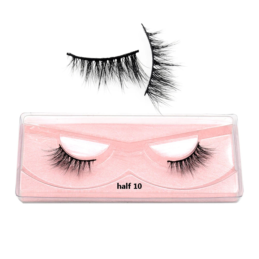 Visofree 3D Mink Half Lashes – Natural Long False Eyelashes with Clear Band, Handmade HT04