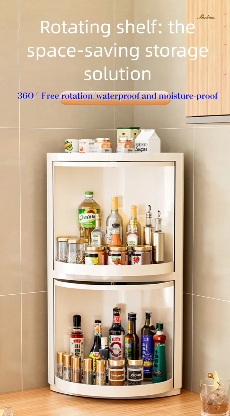 Kitchen triangular rotating shelf wall-mounted storage rack 360° Rotating spice rack, corner storage rack, bottle and jar organiser