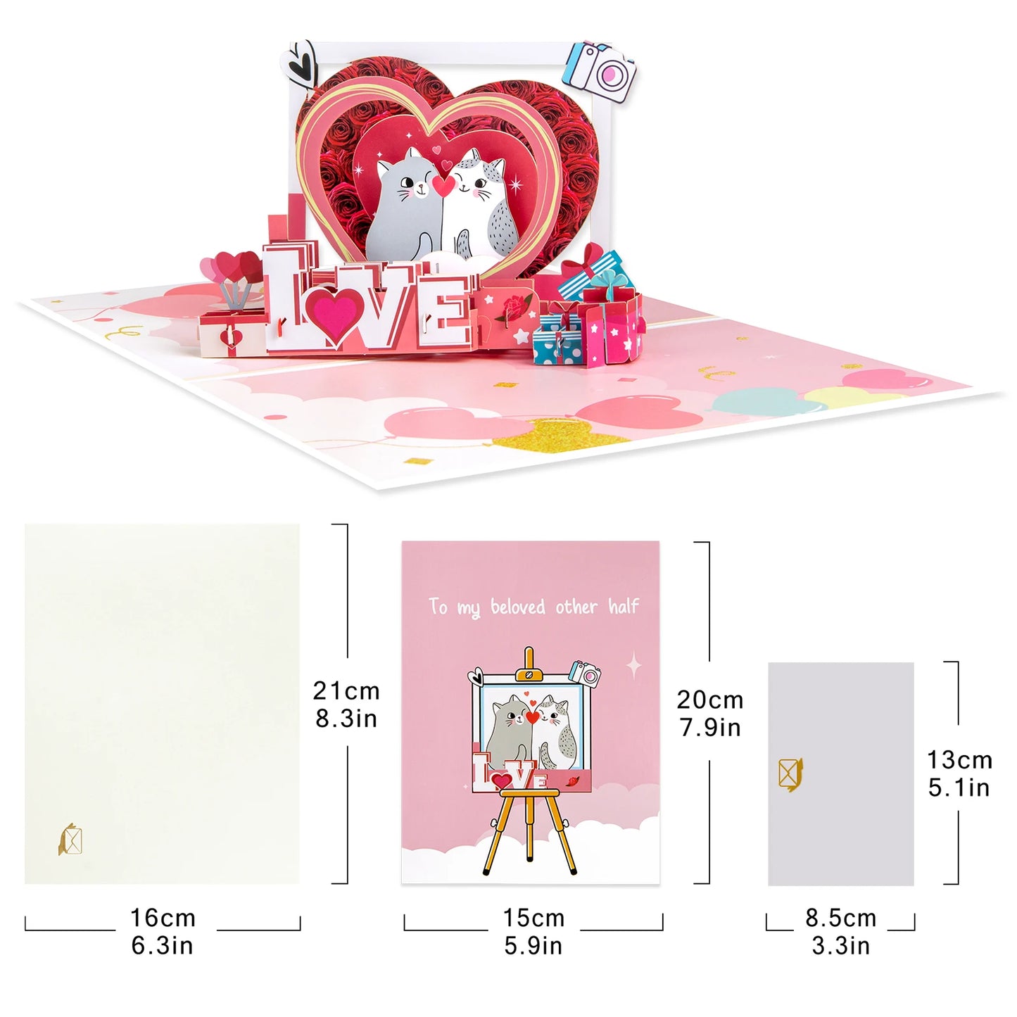 3D Love Pop Up Card for Valentine's Day Wedding Invitations Anniversary Wife Husband