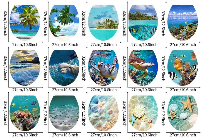 1pc DIY Undersea Animal Pattern Bathroom Decor 3D Toilet Seat Sticker PVC Art Wallpaper Removable Bathroom Decals Toilet Sticker