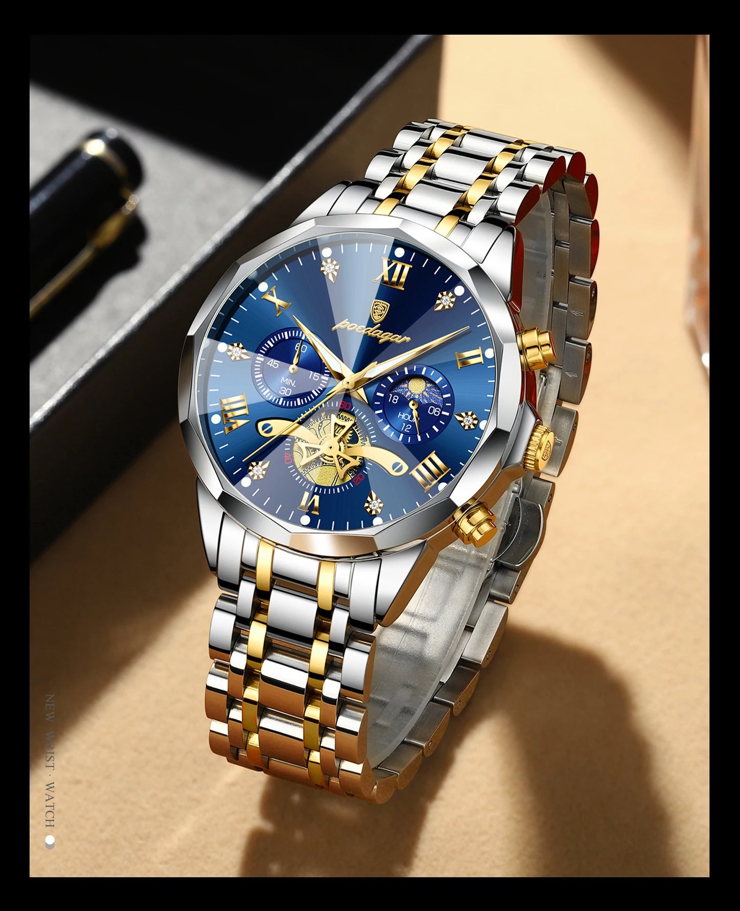 POEDAGAR Luxury Men Watch Top Original Waterproof Luminous Chronograph Man Wristwatch Stainless Steel Quartz Men's Watches Reloj