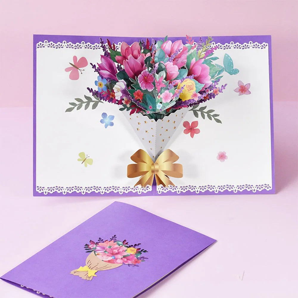 Exquisite 3D Pop Up Peach Blossom Tree Greeting Card Birthday Gifts Rose Flowers Cake Postcard For Children To Blessing Teacher