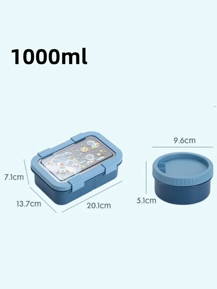 1000/1350ml Cartoon Lunch Box with Soup Bowl Bento Box Buckle Design Sealed and Leak-proof Portable Food Storage Container