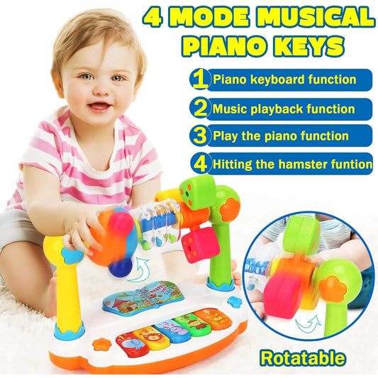 Baby Piano Toys Kids Rotating Music Keyboard Light Sound, Musical Toy for Toddlers, Early Educational Music Toy Gift Random Color