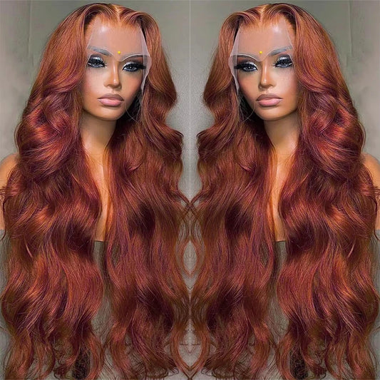 250 Density Reddish Brown 13x6 HD Lace Frontal Wig 30 36 40 Inch Colored 13x4 Body Wave Colored Lace Front Remy Human Hair Wig