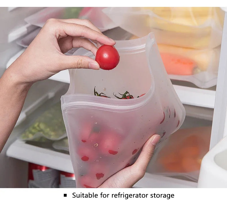 10PCS Food Grade Silicone Food Storage Bags Fresh-keeping Sealed Containers Leakproof Durable Reusable Stand Up Zip Freezer Bags