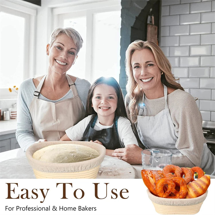 LMETJMA Bread Proofing Basket Round Oval Long Banneton Rattan Bread  Dough Proofing Proving Rattan Basket with Linen Liner Cloth