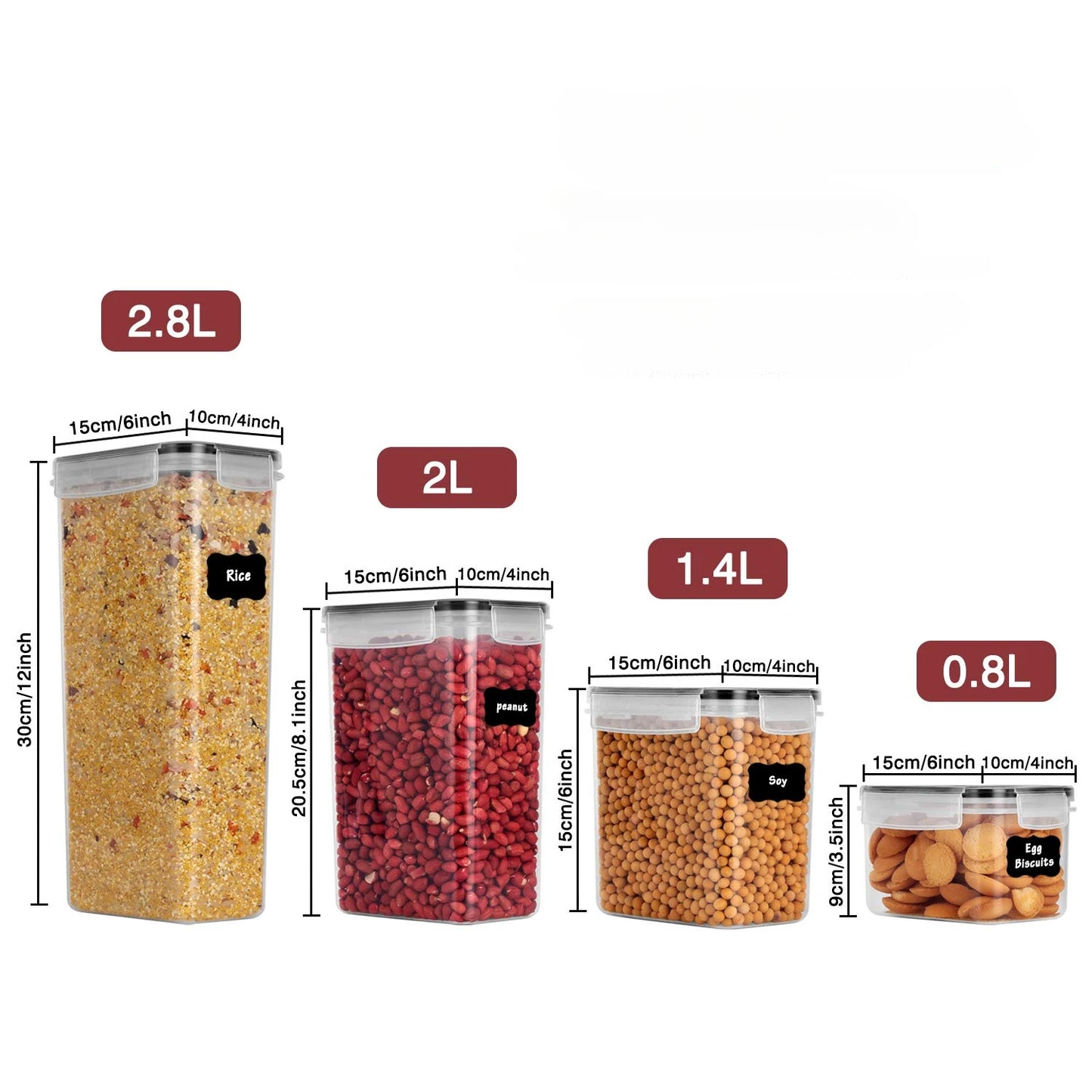 Food Storage Containers Kitchen Organiser and Storage Container with Lids Refrigerator Noodle Box Tank Sealed Cans 5Pcs Set