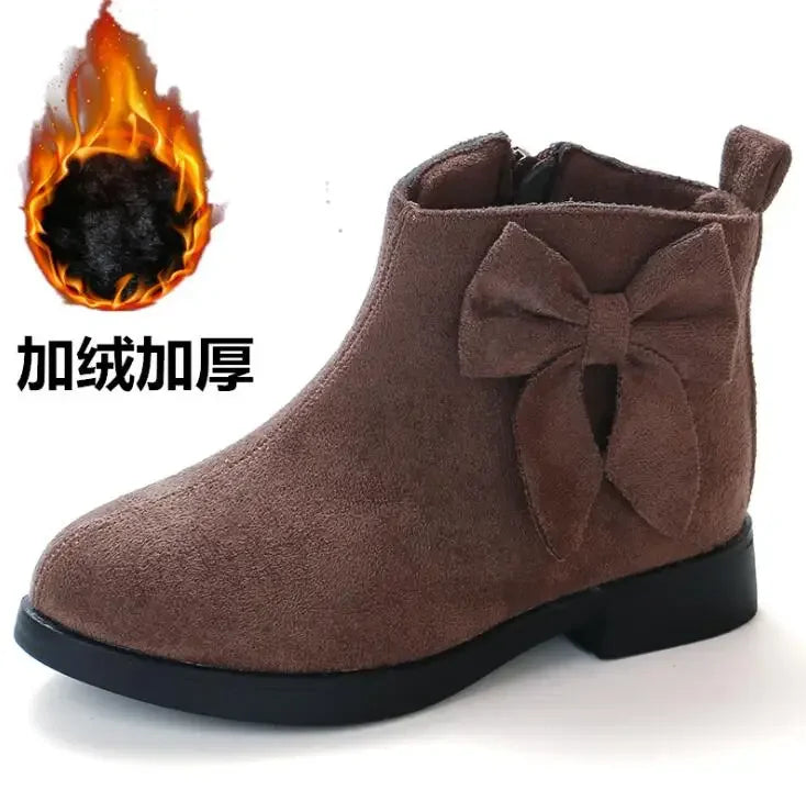 2023 Girls Boots Leather Sport Shoes For Girls Children Warm Boots Fashion Soft Bottom Princess Snow Boots Kids Sneakers