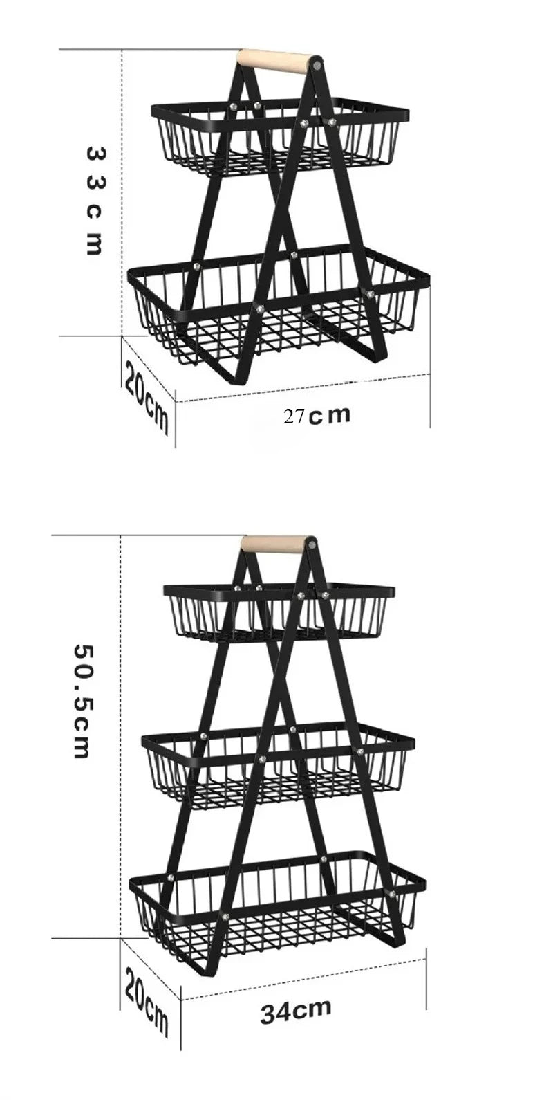 2-3 Tiers Countertop Fruit Basket Portable Iron Art Kitchen Organiser for Fruits Bread Snacks Storage Rack