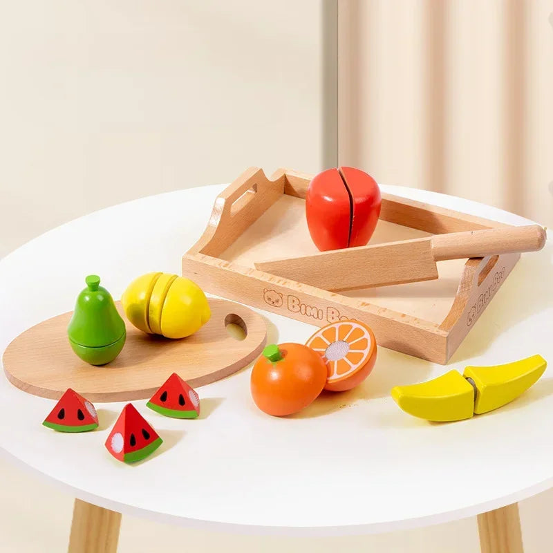 Wooden Simulation Kitchen Toy Montessori Pretend Play House Series Cut Fruit Desserts Children Cut Vegetables Educational Toys