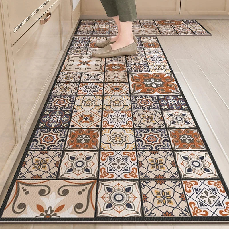 Kitchen Floor Mat Leather Pvc Carpet Waterproof Oil-proof Foot Mats Home Decoration Flower Floral Rug