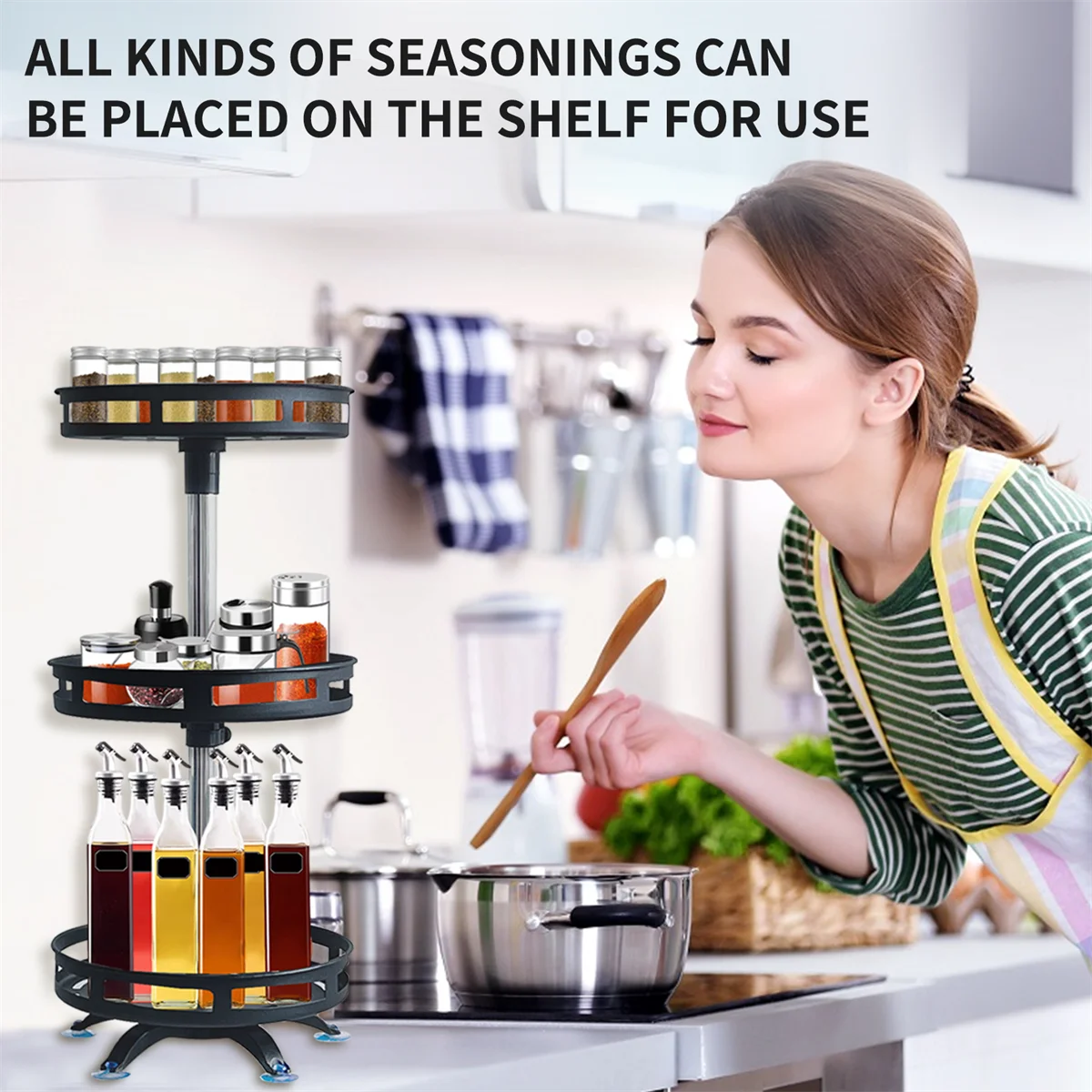 Rotatable Kitchen Storage Rack kitchen Accessories Spice Storage Rack Clean Storage 360 Degrees Rotatable Organiser Turntable