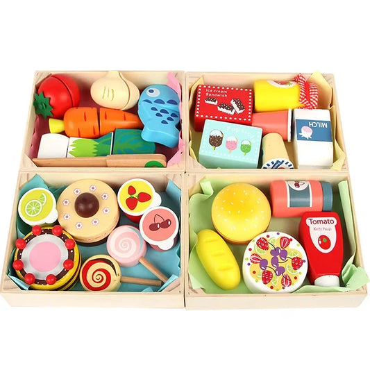 Wooden Simulation Kitchen Toy Montessori Pretend Play House Series Cut Fruit Desserts Children Cut Vegetables Educational Toys