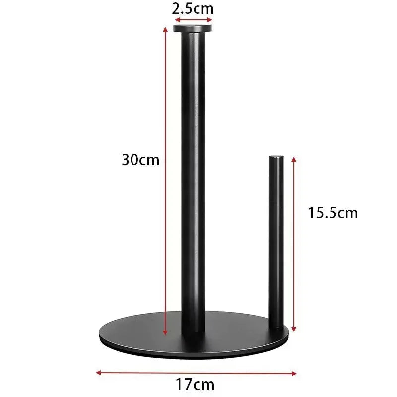 Paper Towel Holder Black, Premium Stainless Steel Kitchen Roll Dispenser, Countertop Roll Organizer with Weighted Base