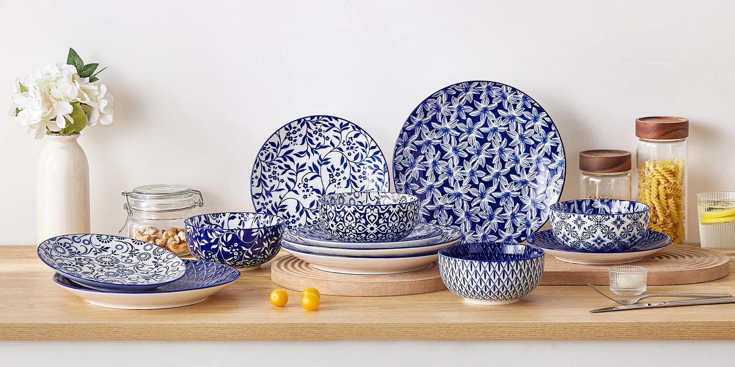 vancasso 12/24/36 Piece Chinese Blue and White Porcelain Plate Set Tableware Set with 4PCS Dinner Plate/Dessert Plate/Ceral Bowl
