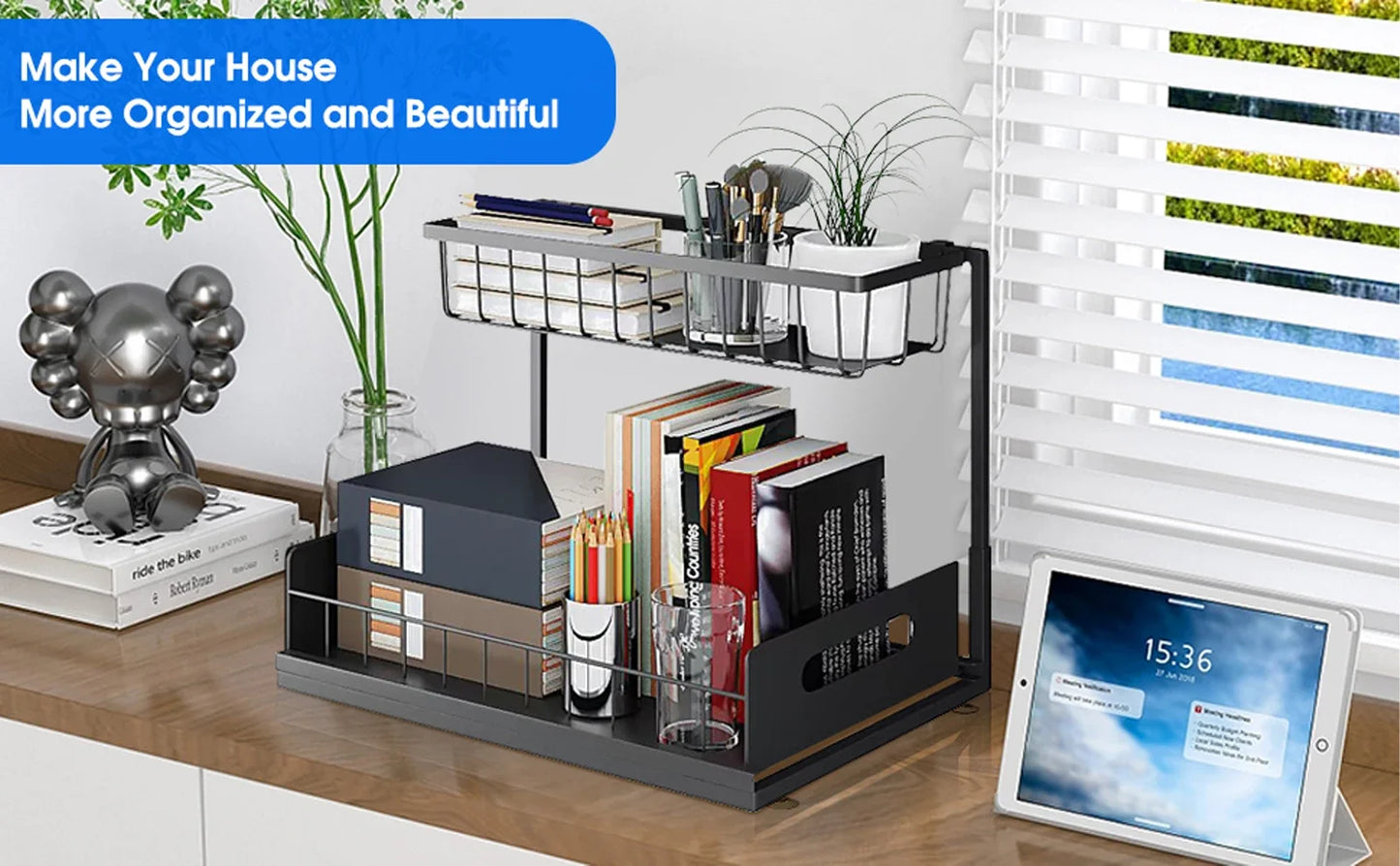 Double-layer Sliding Rail Basket Under-Sink Storage Rack Bathroom & Kitchen Storage
