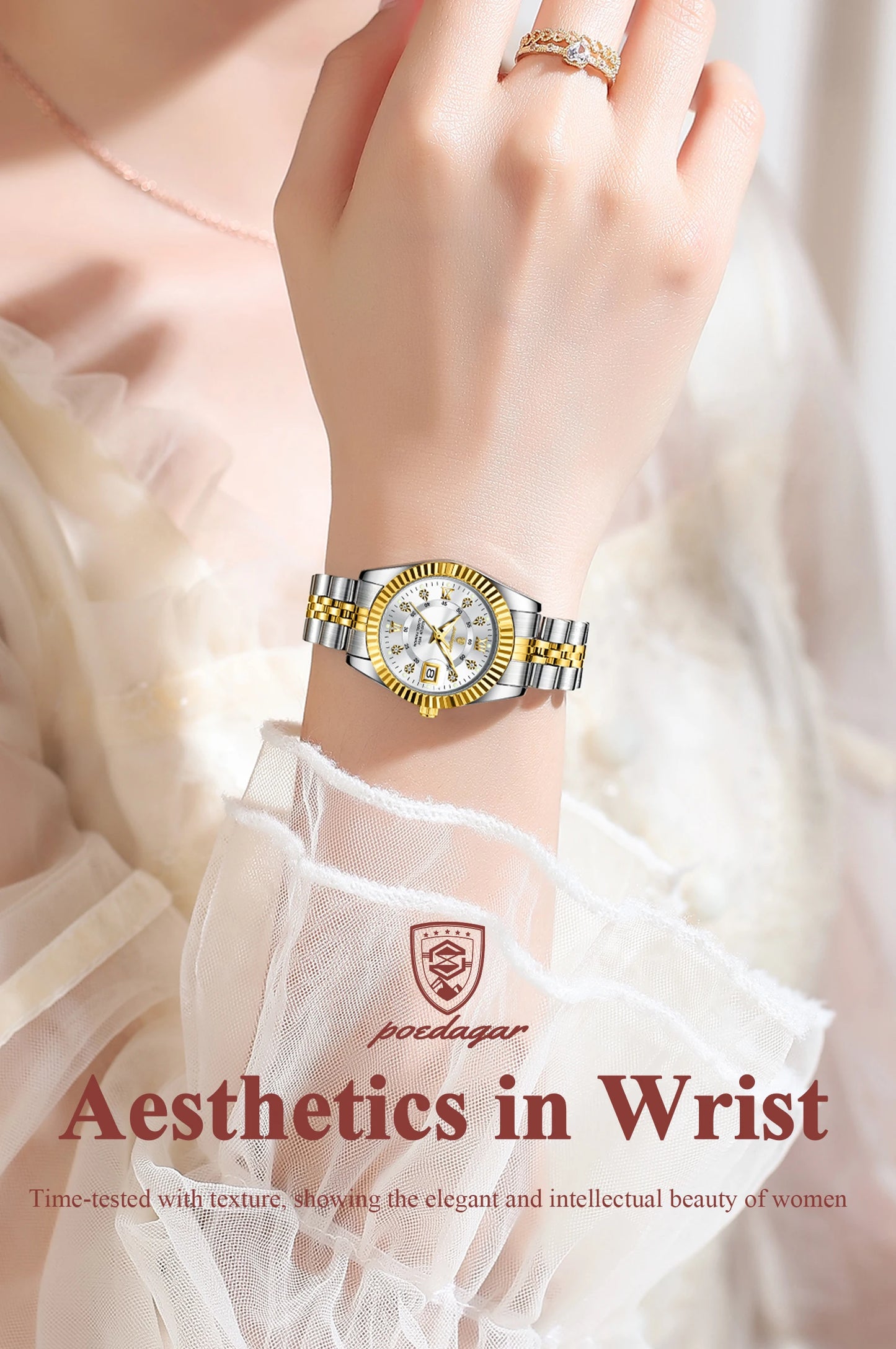 POEDAGAR Luxury Women's Watches Waterproof Luminous Date Ladies Wristwatch Stainless Steel Elegant Quartz Watch For Women Reloj