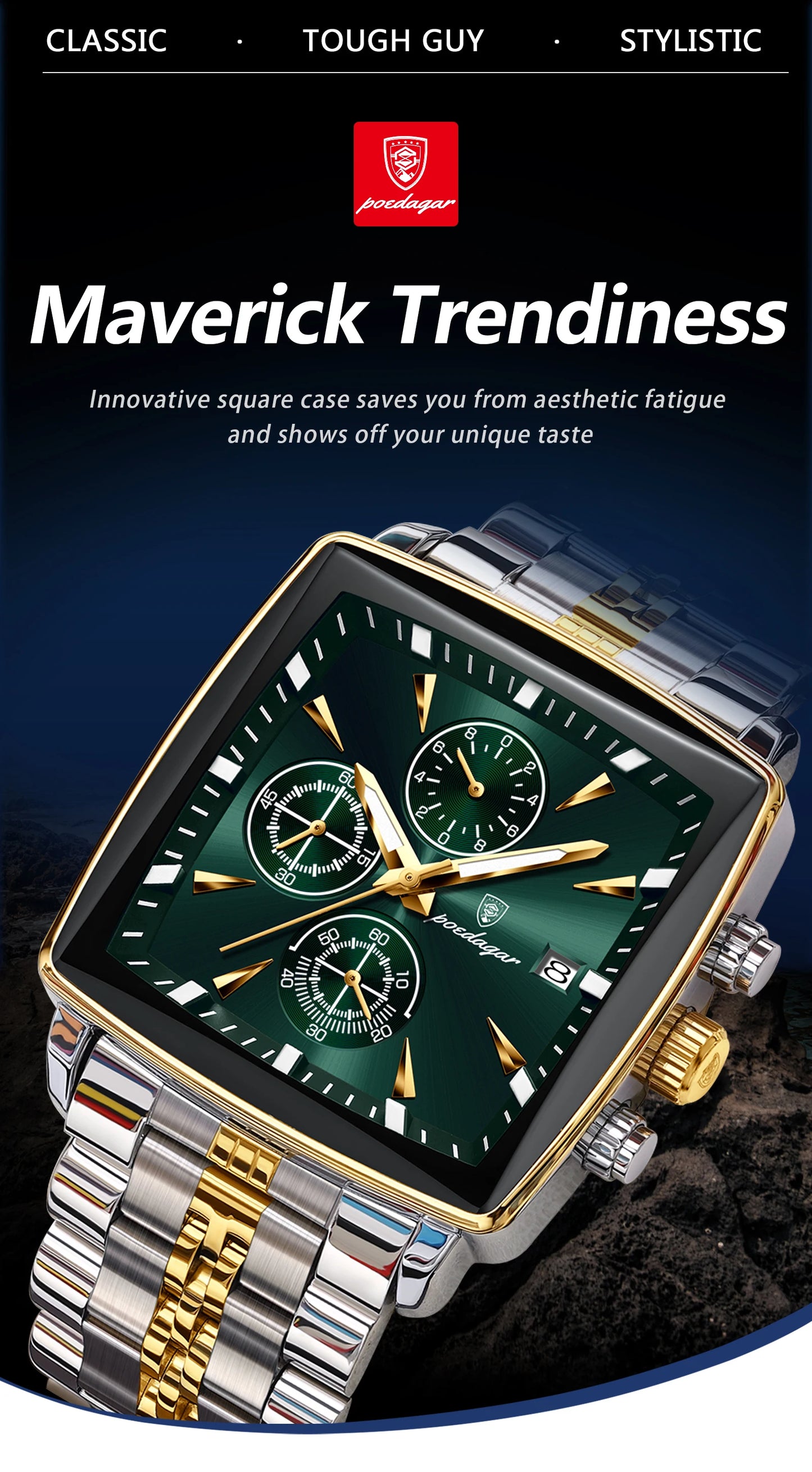 POEDAGAR Top Luxury Male Wristwatch Waterproof Luminous Stainless Steel Men Watch Chronograph Date Business Quartz Men's Watches