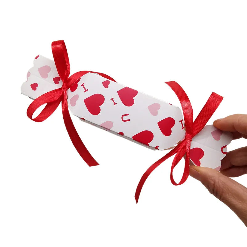 10/20Pcs Love Heart Candy Shaped Gift Box Chocolate Valentine's Day Favor Gift Packaging Box With Ribbon Wedding Party Supplies