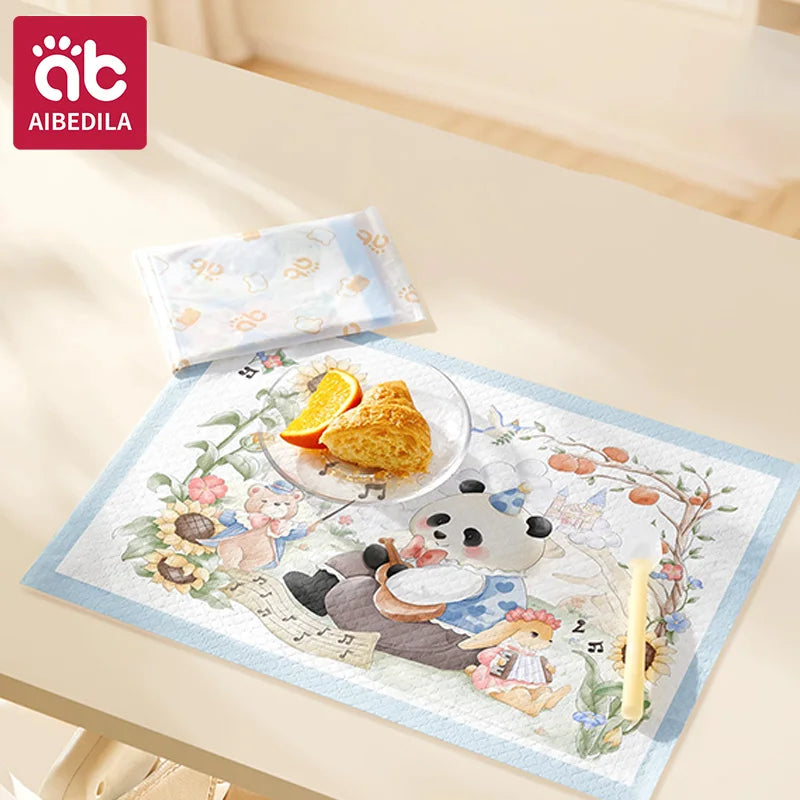 AIBEDILA Baby Disposable Table Mats Oilproof Waterproof Sticky Placemats Cute Animal Design Portable Dining Pads for Toddlers