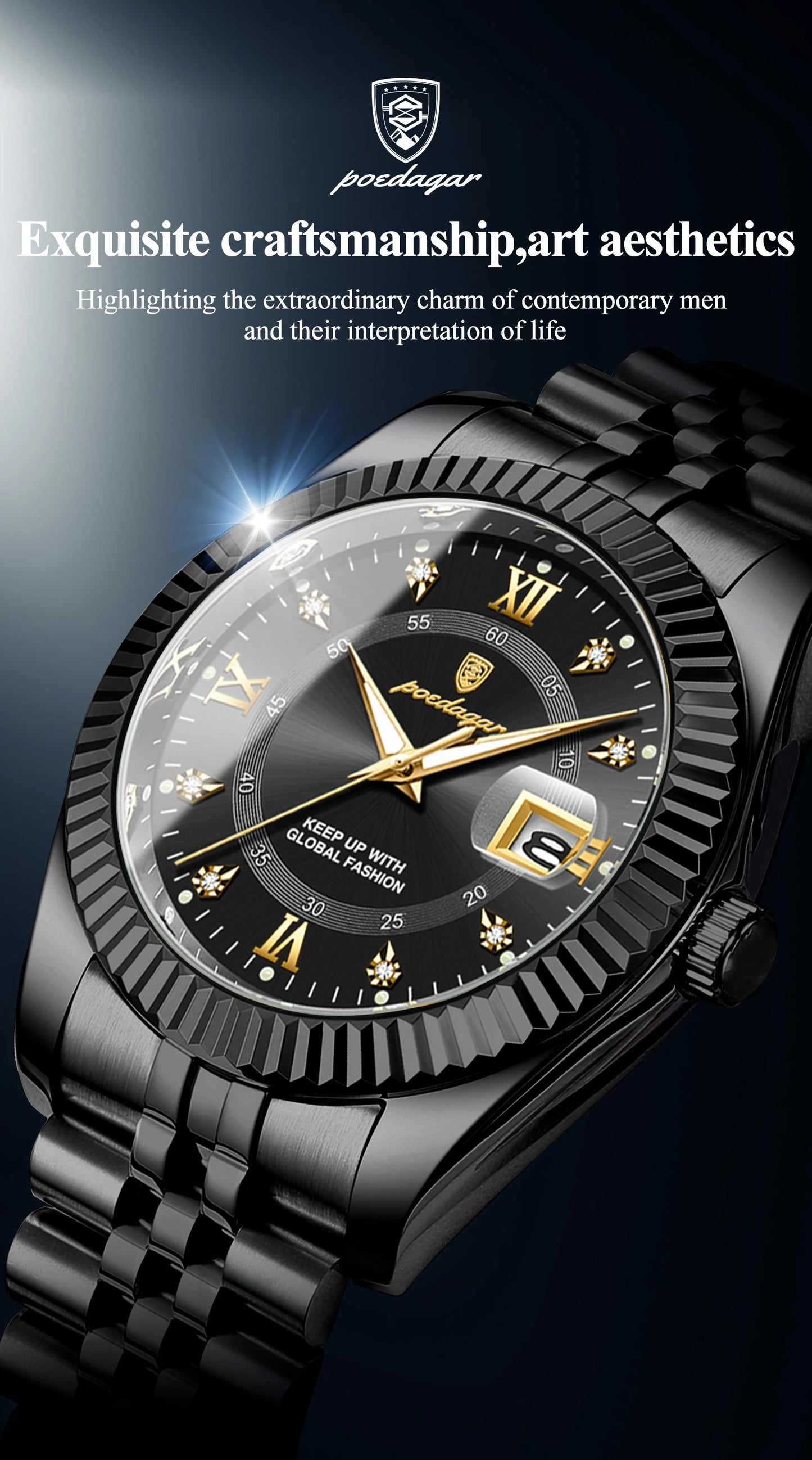 POEDAGAR Luxury Fashion Men Watch Waterproof Stainless Steel Luminous Military Man Wristwatch Date Business Quartz Men's Watches
