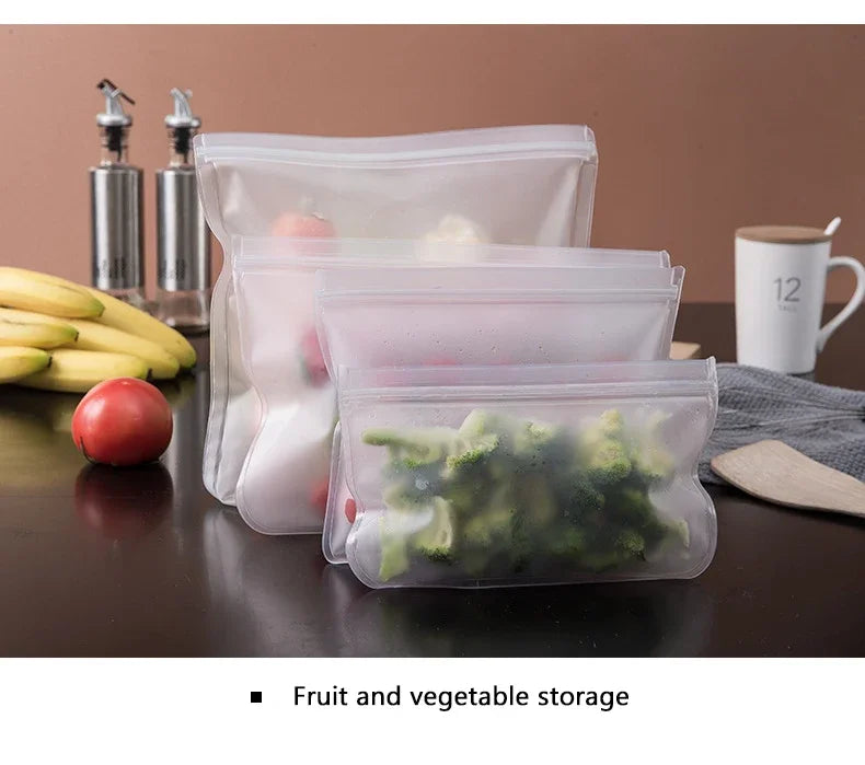 10PCS Food Grade Silicone Food Storage Bags Fresh-keeping Sealed Containers Leakproof Durable Reusable Stand Up Zip Freezer Bags