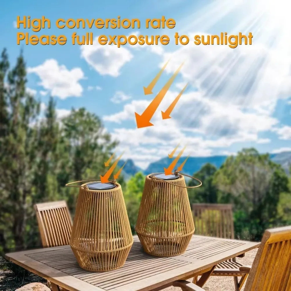 Outdoor Induction Hanging Handmade Woven Waterproof Solar Light, 0.6W Solar Tungsten Filament Lantern Yard Patio Street Light