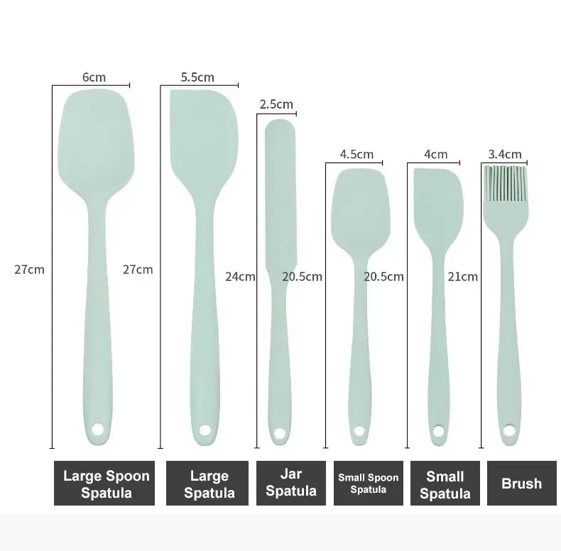 Silicone kitchenware 6-piece set, cream integrated scraper, spatula, oil brush, size scraper set