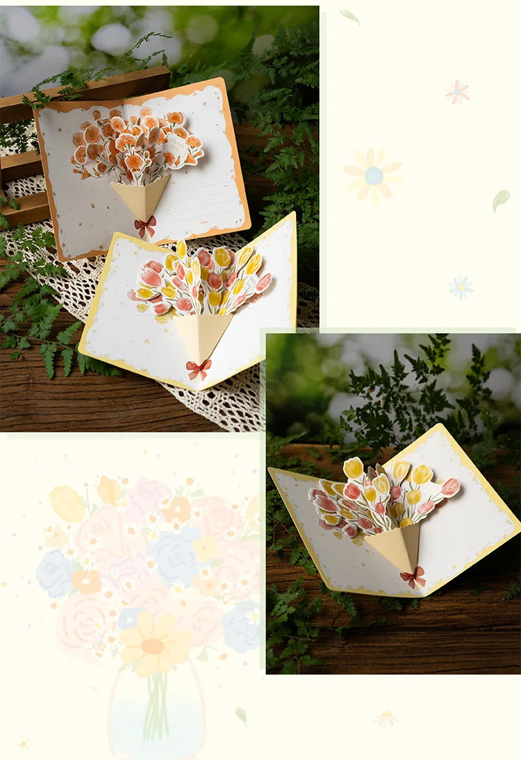 3D pop-up style creative minimalist greeting card original flower blessing card happy birthday party invitation letter gift