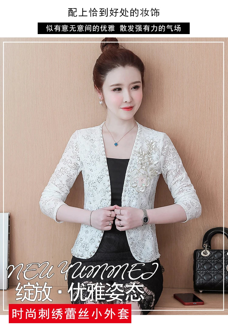 Short Lace  Long Sleeve Embroidery Cardigan
