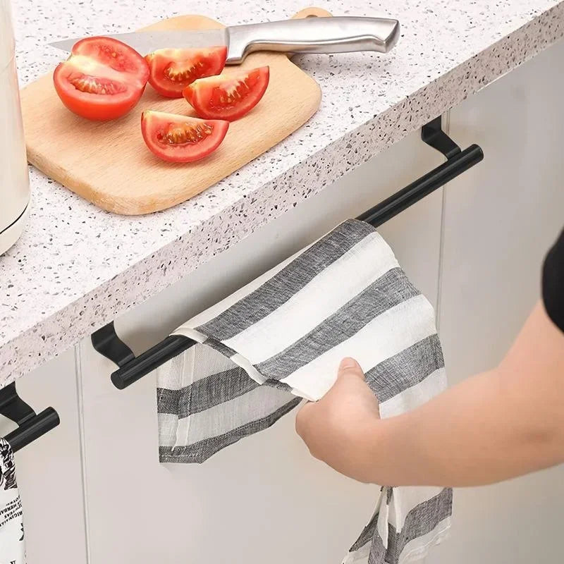 Towel Rod Steel Metal Wire Over Cabinet Towel Rack Storage Organiser Bathroom Door Hanging Towel Rack Punch-free Rag Hanger