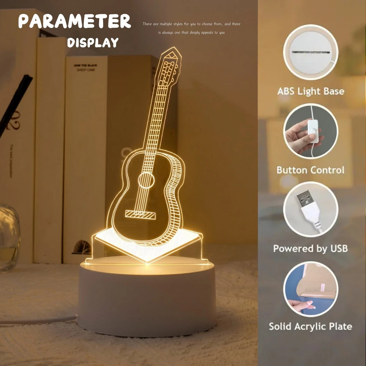 Unique 3D Guitar LED Night Light - Suitable for Bedroom, Living Room, Office - Gift for Music Enthusiasts, Friends and Family