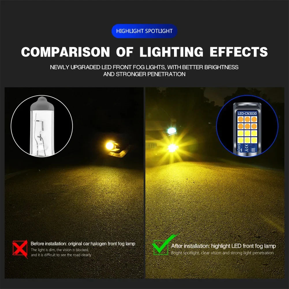 2Pcs Dual Color Car Fog Light Bulb DC 10-30V 35W H11 H8 Auto Fog Lamp 3000-6000K Car LED Fog Lamp Yellow White IP67 Waterproof