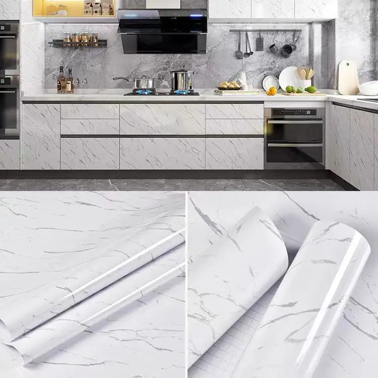 PVC Thickened Waterproof And Oil-proof Marble Wallpaper Self-adhesive Sticker Bathroom Cabinet Cooktop Desktop Decorative Film