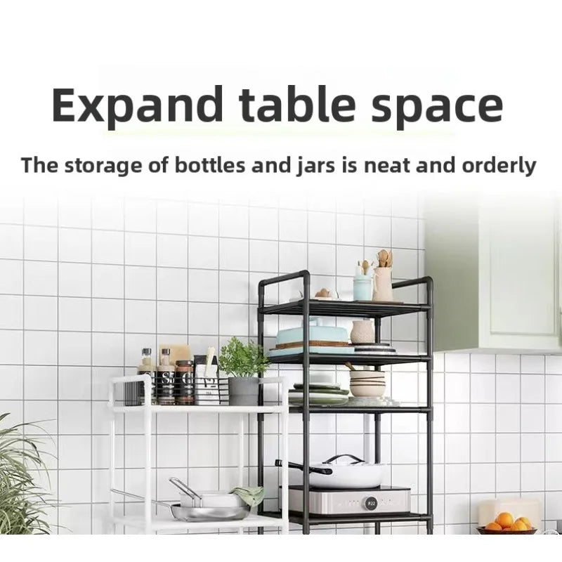 Kitchen Storage Rack Multilayer No Drill Rolling Shelf for Pots Microwave Oven Vegetables Organiser