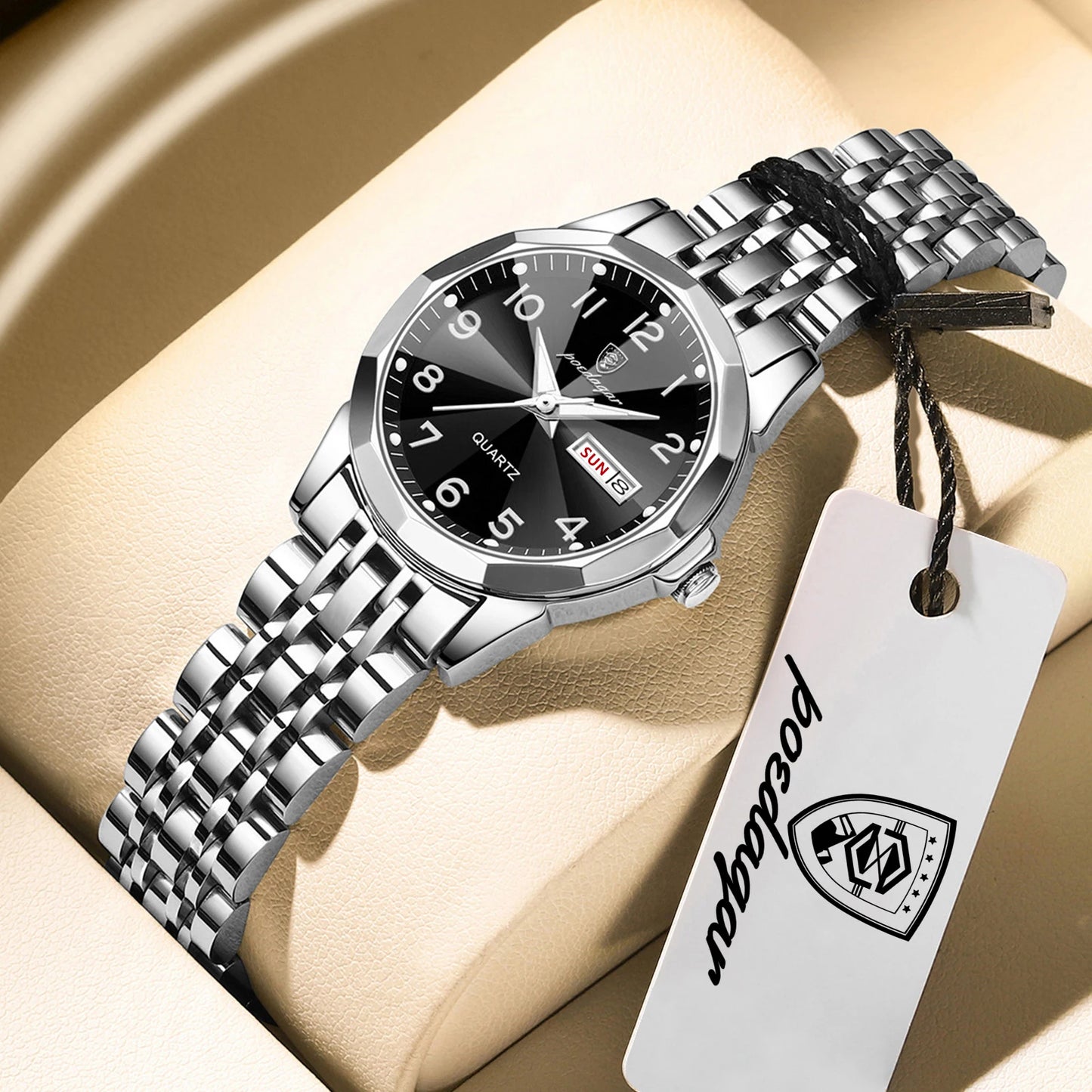 POEDAGAR Top Fashion Watches For Couple Waterproof Date Week Couple's Watches Quartz Stainless Steel Couple Watch Lovers Set+Box