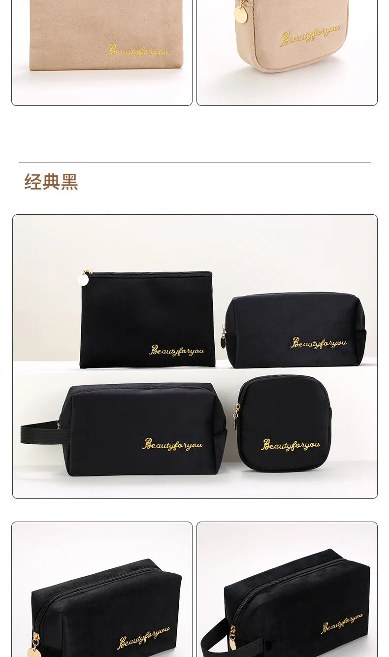 Plush Cosmetic Bag for Women – Large Zipper Makeup & Toiletry Travel Pouch, Solid Color Beauty Bag